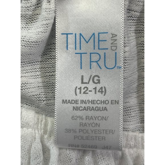 Time and Tru Size Large Womens White Slub Knit Top with Boho Trim on Sleeves Hem - Picture 8 of 9